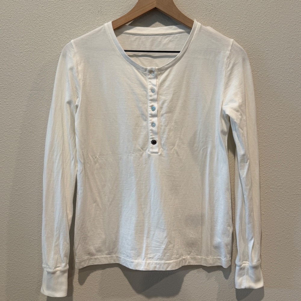 FORTELA Women Henley Top Size S White Cotton Long Sleeve Buttons Casual Designer